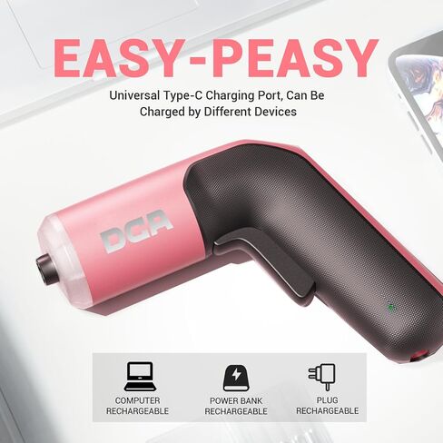 4V Electric Screwdriver Set, 5 N.m with 2000 mAh Li-ion Battery, 1/4" Magnetic Hex Chuck, USB-C Charging Cable, 18 Driver Bits for Furniture Repairs, Pink in Kuwait
