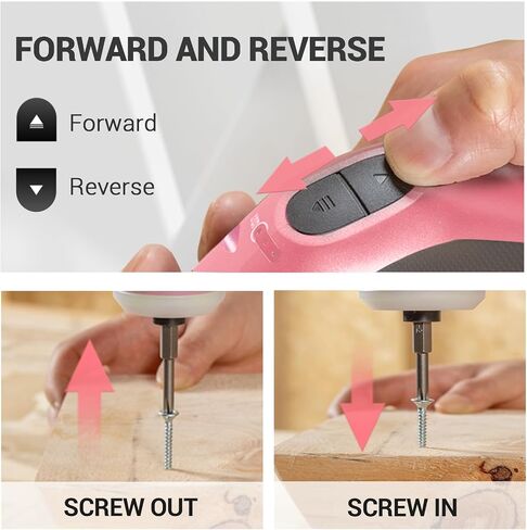 4V Electric Screwdriver Set, 5 N.m with 2000 mAh Li-ion Battery, 1/4" Magnetic Hex Chuck, USB-C Charging Cable, 18 Driver Bits for Furniture Repairs, Pink in Kuwait