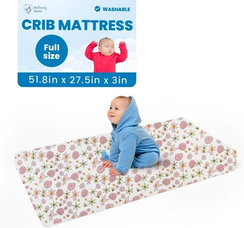 Breathable Crib Mattress, Washable High Rebound Foam for Baby Cribs, Fits Standard Toddler Beds, Full Size (51.8" L x 27.5" W x 3" H), Flower Design in Saudi Arabia