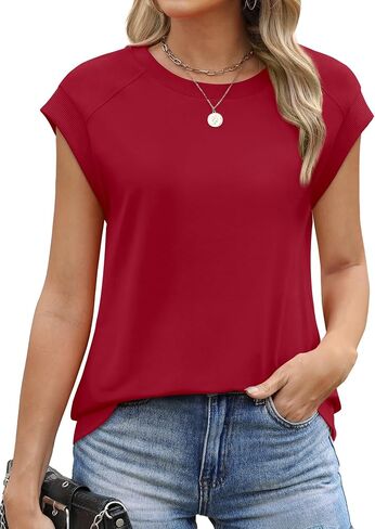 SAMPEEL Womens Tops Summer Dressy Casual Raglan Cap Sleeve T Shirts Basic Tee Shirts Trendy 2025 in Saudi Arabia