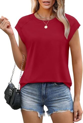 SAMPEEL Womens Tops Summer Dressy Casual Raglan Cap Sleeve T Shirts Basic Tee Shirts Trendy 2025 in Saudi Arabia
