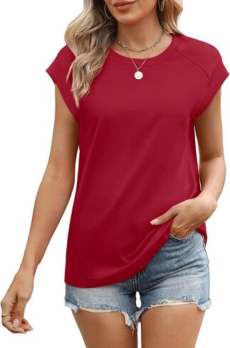 SAMPEEL Womens Tops Summer Dressy Casual Raglan Cap Sleeve T Shirts Basic Tee Shirts Trendy 2025 in Saudi Arabia