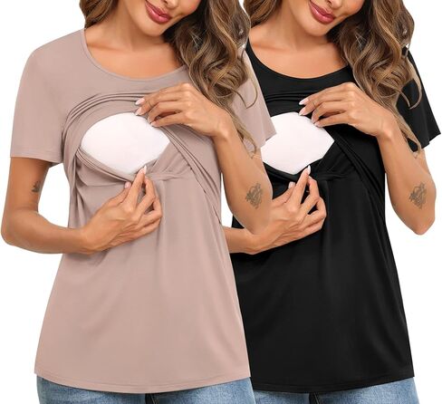 SWOMOG Women's 2 Pack Pack Tops Short Sleeve Presing Presting Tops Tops Monitornity Relief For Granting in Saudi Arabia