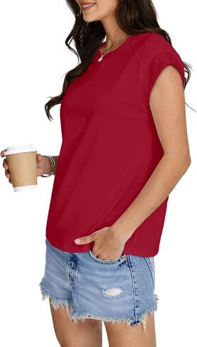 SAMPEEL Womens Tops Summer Dressy Casual Raglan Cap Sleeve T Shirts Basic Tee Shirts Trendy 2025 in Saudi Arabia