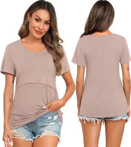 SWOMOG Women's 2 Pack Pack Tops Short Sleeve Presing Presting Tops Tops Monitornity Relief For Granting in Saudi Arabia