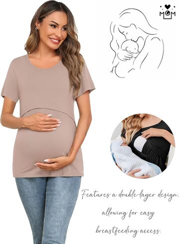 SWOMOG Women's 2 Pack Pack Tops Short Sleeve Presing Presting Tops Tops Monitornity Relief For Granting in Saudi Arabia