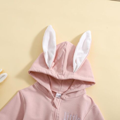 Newborn Baby Boy Easter Romper Solid Color Bunny Ears Hooded Zipper Jumpsuit My First Easter Outfit in Kuwait