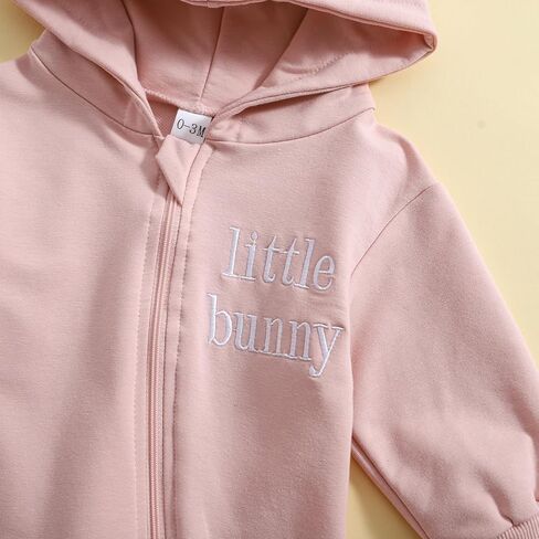 Newborn Baby Boy Easter Romper Solid Color Bunny Ears Hooded Zipper Jumpsuit My First Easter Outfit in Kuwait