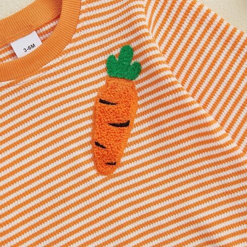 Baby Boy Girl Easter Outfit Sweatshirt Romper Striped Carrot/Bunny Long Sleeve Bubble Romper Waffle Knit Bodysuit in Kuwait