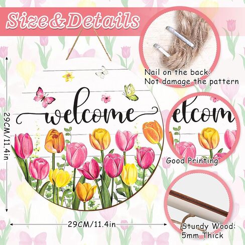 Summer Flower Welcome Door Sign Tulip Wooden Hanging Sign Floral Butterfly Door Hanger Sign for Spring Summer Holiday Indoor Outdoor Farmhouse Home Porch Window Decor in Saudi Arabia