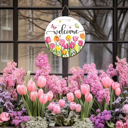 Summer Flower Welcome Door Sign Tulip Wooden Hanging Sign Floral Butterfly Door Hanger Sign for Spring Summer Holiday Indoor Outdoor Farmhouse Home Porch Window Decor in Saudi Arabia