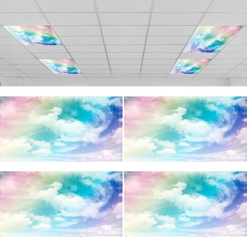 Hortsun 4 Pcs 4 x 2 Feet Christmas Fluorescent Light Covers for Ceiling Lights Classroom Office Magnetic Filters Diffusers for Reducing Harsh Glare Flicker Home Decorations (Santa) in Kuwait