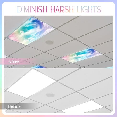 Hortsun 4 Pcs 4 x 2 Feet Christmas Fluorescent Light Covers for Ceiling Lights Classroom Office Magnetic Filters Diffusers for Reducing Harsh Glare Flicker Home Decorations (Santa) in Kuwait