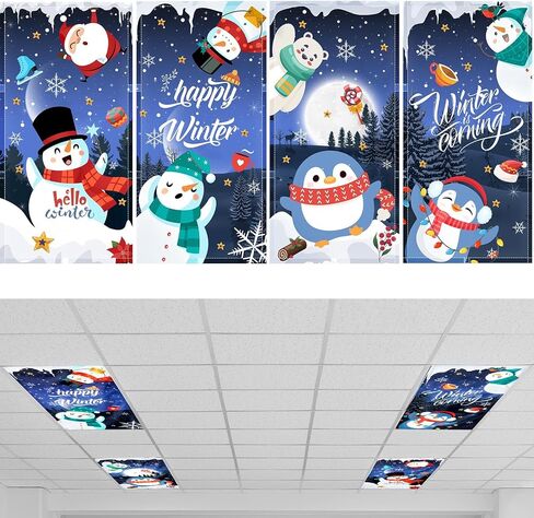 Hortsun 4 Pcs 4 x 2 Feet Christmas Fluorescent Light Covers for Ceiling Lights Classroom Office Magnetic Filters Diffusers for Reducing Harsh Glare Flicker Home Decorations (Santa) in Kuwait