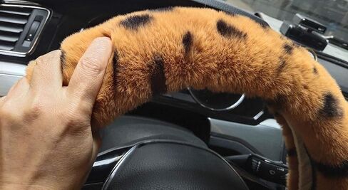Winter Warm Fluffy Furry Fuzzy Car Steering Wheel Cover,Universal Fit Thickening Faux Rabbit Fur Plush Steering Covers+Gear Shift Cover and+Brake cover-3pcs Set (Black) in Saudi Arabia