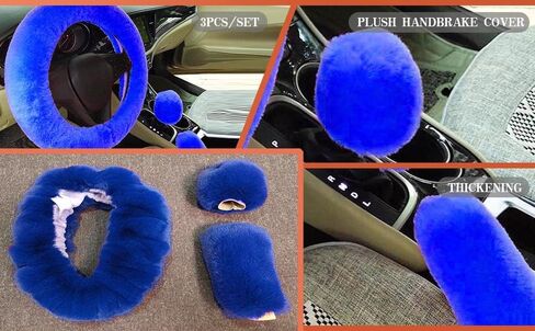 Winter Warm Fluffy Furry Fuzzy Car Steering Wheel Cover,Universal Fit Thickening Faux Rabbit Fur Plush Steering Covers+Gear Shift Cover and+Brake cover-3pcs Set (Black) in Saudi Arabia