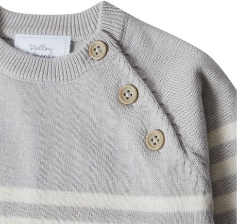 Stellou & friends 100% Cotton Knit Long Sleeve Sweater- Striped Baby Pullover for Toddlers, Boys, Girls- Unisex (0-4 Yrs) in Saudi Arabia