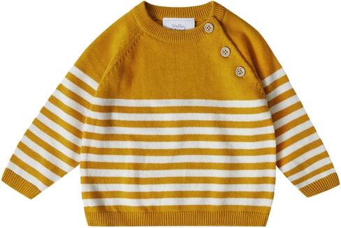 Stellou & friends 100% Cotton Knit Long Sleeve Sweater- Striped Baby Pullover for Toddlers, Boys, Girls- Unisex (0-4 Yrs) in Saudi Arabia