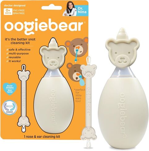 Oogiebear Bearpair Silicone Bulb Baby Nasal Formorator and Ear & Doste محقنة ، تمتص Snot بأمان وتزيل المخاط ، قابل للتنظيف وقابل لإعادة الاستخدام ، رمادي in Kuwait