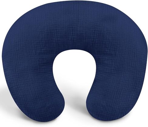 Muslin Nursing Pillow Cover, Cotton Breastfeeding Pillow Cover for Baby Girls Boys, Soft Breathable Nursing Pillowcase for Infant Newborn, Removable Slipcover for Nursing Pillows, Navy(Only Cover) in Kuwait