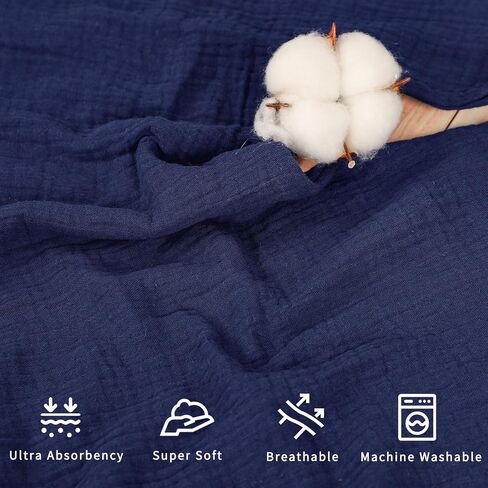 Muslin Nursing Pillow Cover, Cotton Breastfeeding Pillow Cover for Baby Girls Boys, Soft Breathable Nursing Pillowcase for Infant Newborn, Removable Slipcover for Nursing Pillows, Navy(Only Cover) in Kuwait