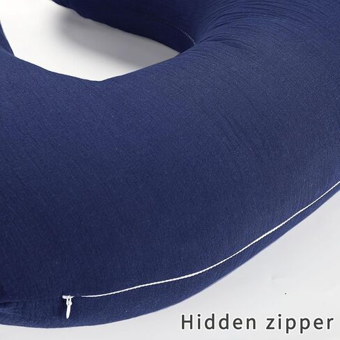 Muslin Nursing Pillow Cover, Cotton Breastfeeding Pillow Cover for Baby Girls Boys, Soft Breathable Nursing Pillowcase for Infant Newborn, Removable Slipcover for Nursing Pillows, Navy(Only Cover) in Kuwait