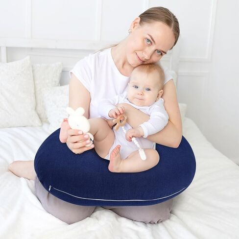 Muslin Nursing Pillow Cover, Cotton Breastfeeding Pillow Cover for Baby Girls Boys, Soft Breathable Nursing Pillowcase for Infant Newborn, Removable Slipcover for Nursing Pillows, Navy(Only Cover) in Kuwait