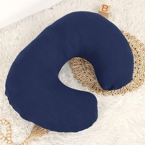 Muslin Nursing Pillow Cover, Cotton Breastfeeding Pillow Cover for Baby Girls Boys, Soft Breathable Nursing Pillowcase for Infant Newborn, Removable Slipcover for Nursing Pillows, Navy(Only Cover) in Kuwait