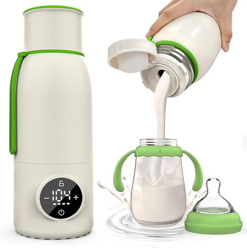 Portable Bottle Warmer for Travel, 2 in 1 Baby Portable Milk Warmer Pro 4Min Fast Heat, 20Hour Heat Retention Bottle Warmer On The Go,17 Oz Cordless Rechargeable for Night Feeding Breastmilk Formula in Saudi Arabia