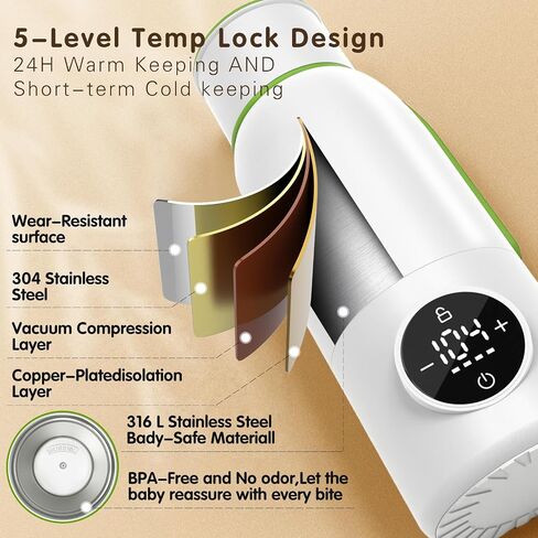 Portable Bottle Warmer for Travel, 2 in 1 Baby Portable Milk Warmer Pro 4Min Fast Heat, 20Hour Heat Retention Bottle Warmer On The Go,17 Oz Cordless Rechargeable for Night Feeding Breastmilk Formula in Saudi Arabia
