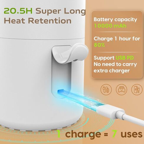 Portable Bottle Warmer for Travel, 2 in 1 Baby Portable Milk Warmer Pro 4Min Fast Heat, 20Hour Heat Retention Bottle Warmer On The Go,17 Oz Cordless Rechargeable for Night Feeding Breastmilk Formula in Saudi Arabia