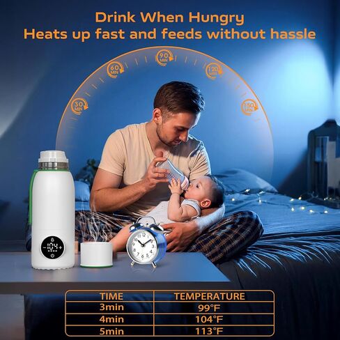 Portable Bottle Warmer for Travel, 2 in 1 Baby Portable Milk Warmer Pro 4Min Fast Heat, 20Hour Heat Retention Bottle Warmer On The Go,17 Oz Cordless Rechargeable for Night Feeding Breastmilk Formula in Saudi Arabia