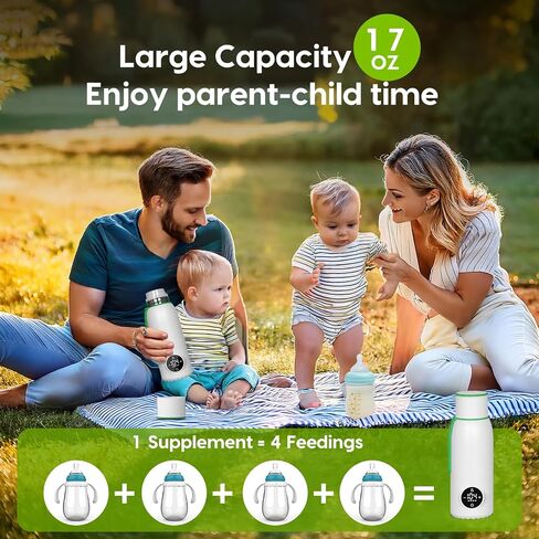 Portable Bottle Warmer for Travel, 2 in 1 Baby Portable Milk Warmer Pro 4Min Fast Heat, 20Hour Heat Retention Bottle Warmer On The Go,17 Oz Cordless Rechargeable for Night Feeding Breastmilk Formula in Saudi Arabia