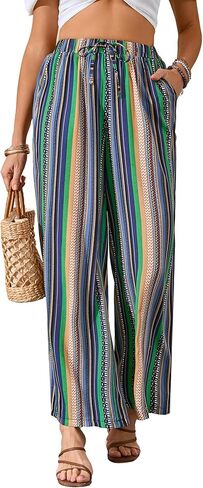 Verdusa Women's Elastic High Waist Boho Stripe Print Loose Wide Leg Pants in Kuwait