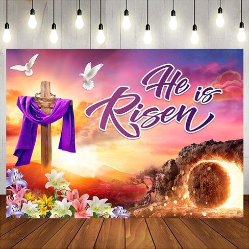 Ltlyh 7x5ft Easter Backdrop Backdrop He is Risen Banner Background Areprection Background for عيد الفصح الاحتفال بالاحتفال بافتات صور لافتة للمنزل 261 in Kuwait