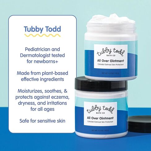 Tubby Todd في جميع أنحاء مرهم - كريمة الأكزيما الطفل - كريمة راحة الجلد متعددة الأغراض كل يوم - بشرة حساسة ، الجلد الجاف والتهيج - الستيرويد والغلوتين - روزماري اللافندر ، 2 حزمة 3.5 أوقية و 8 أوقية in Kuwait