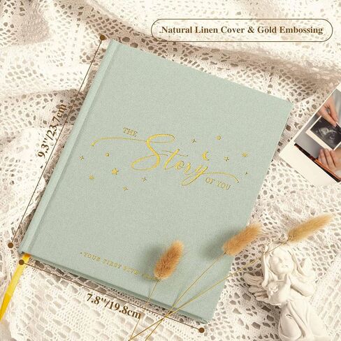 Lanpn Baby Memory Book - Linen Baby Book Journal Memories Keepsake - The Story of You - Newborn Baby First 5 Year Scrapbook Photo Book Milestone Album for Boy Girl New Parents (Sage Green, 154 Pages) in Saudi Arabia