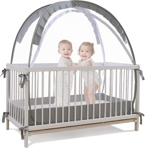 Lazyzzz Pop-Up Baby Crib Tent with Double Zipper Lock, 55.2"x27.6"x51.6" Breathable Mesh Canopy Net to Avoid Climbing Out - Portable, Easy Install for Safe Sleep (Grey) in Kuwait