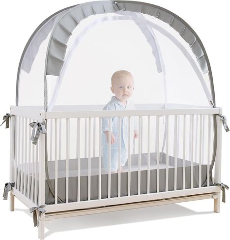 Lazyzzz Pop-Up Baby Crib Tent with Double Zipper Lock, 55.2"x27.6"x51.6" Breathable Mesh Canopy Net to Avoid Climbing Out - Portable, Easy Install for Safe Sleep (Grey) in Kuwait