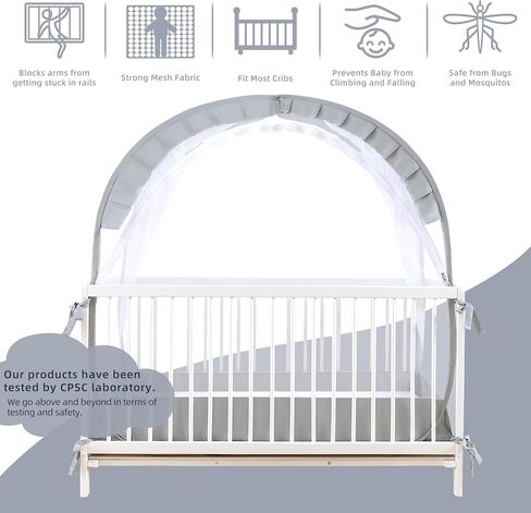 Lazyzzz Pop-Up Baby Crib Tent with Double Zipper Lock, 55.2"x27.6"x51.6" Breathable Mesh Canopy Net to Avoid Climbing Out - Portable, Easy Install for Safe Sleep (Grey) in Kuwait