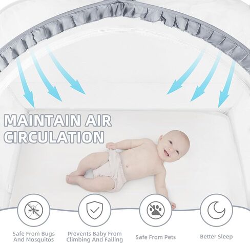 Lazyzzz Pop-Up Baby Crib Tent with Double Zipper Lock, 55.2"x27.6"x51.6" Breathable Mesh Canopy Net to Avoid Climbing Out - Portable, Easy Install for Safe Sleep (Grey) in Kuwait