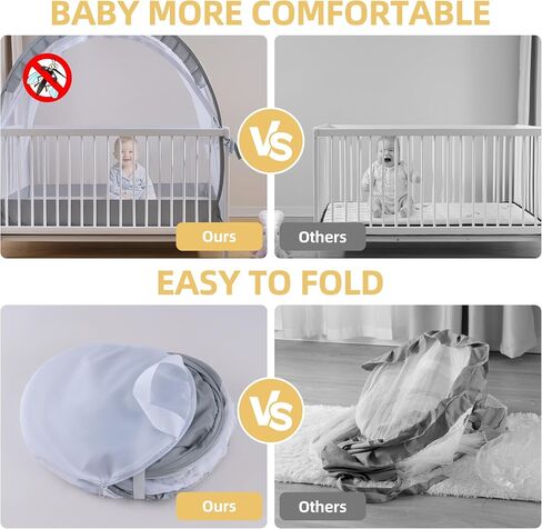 Lazyzzz Pop-Up Baby Crib Tent with Double Zipper Lock, 55.2"x27.6"x51.6" Breathable Mesh Canopy Net to Avoid Climbing Out - Portable, Easy Install for Safe Sleep (Grey) in Kuwait