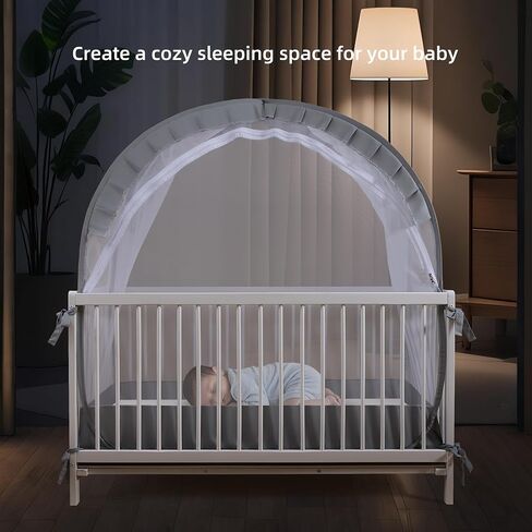Lazyzzz Pop-Up Baby Crib Tent with Double Zipper Lock, 55.2"x27.6"x51.6" Breathable Mesh Canopy Net to Avoid Climbing Out - Portable, Easy Install for Safe Sleep (Grey) in Kuwait