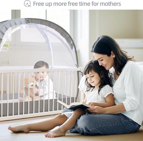 Lazyzzz Pop-Up Baby Crib Tent with Double Zipper Lock, 55.2"x27.6"x51.6" Breathable Mesh Canopy Net to Avoid Climbing Out - Portable, Easy Install for Safe Sleep (Grey) in Kuwait