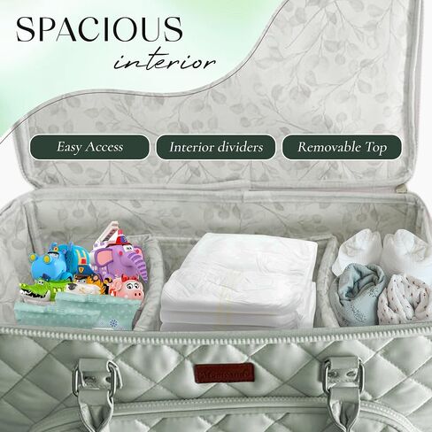 Diaper Bag Tote with Dividers, Zipper, Top Cover and Strap, Larger Size with insulated storage bag - Green in Saudi Arabia