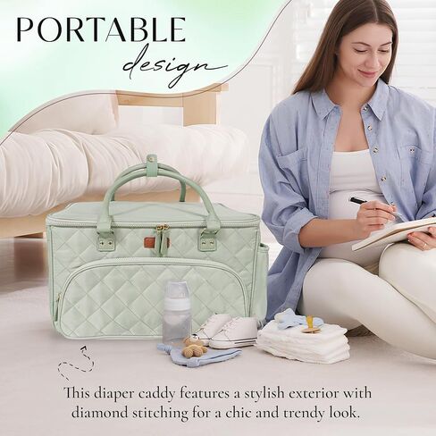 Diaper Bag Tote with Dividers, Zipper, Top Cover and Strap, Larger Size with insulated storage bag - Green in Saudi Arabia