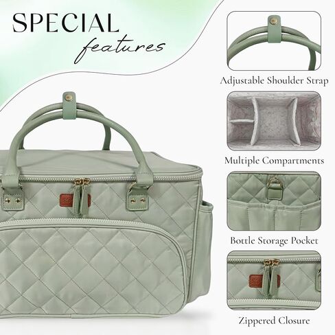 Diaper Bag Tote with Dividers, Zipper, Top Cover and Strap, Larger Size with insulated storage bag - Green in Saudi Arabia