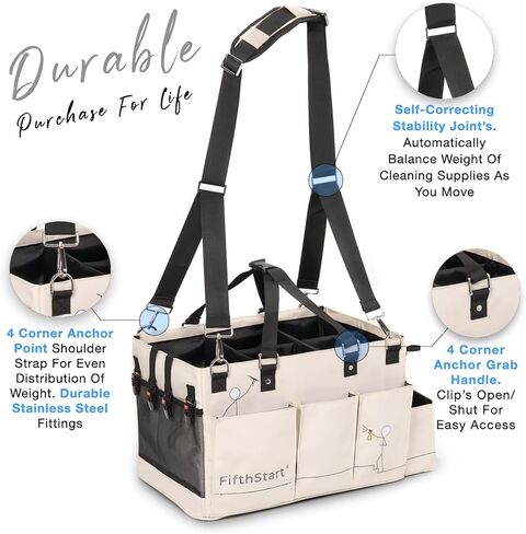 FifthStart Multiuse Cleaning Caddy with Waist & Shoulder Strap - Diaper Caddy & Beach Bag - 9 Pockets & Mesh Base - Blue, X-Large in Kuwait