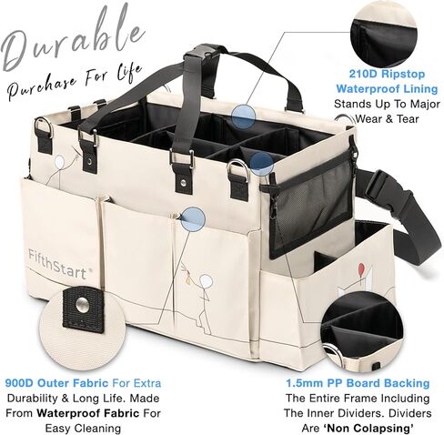 FifthStart Multiuse Cleaning Caddy with Waist & Shoulder Strap - Diaper Caddy & Beach Bag - 9 Pockets & Mesh Base - Blue, X-Large in Kuwait