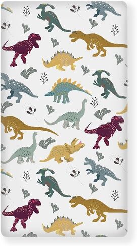 Dino Dinosaurs Fitted Crib Sheet for Boys Girls Cute Dinosaur Animal Print Baby Sheet for Standard Crib and Toddler Colorful Nursery Bed Mattress Sheets 28"x52" in Kuwait